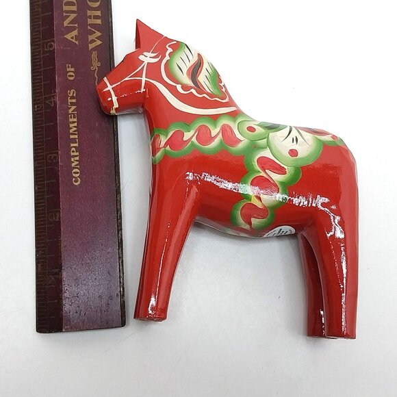 Swedish Dala Horse Hand-Painted Wooden Folk Art Orange Green with Brochure - Picture 5 of 7